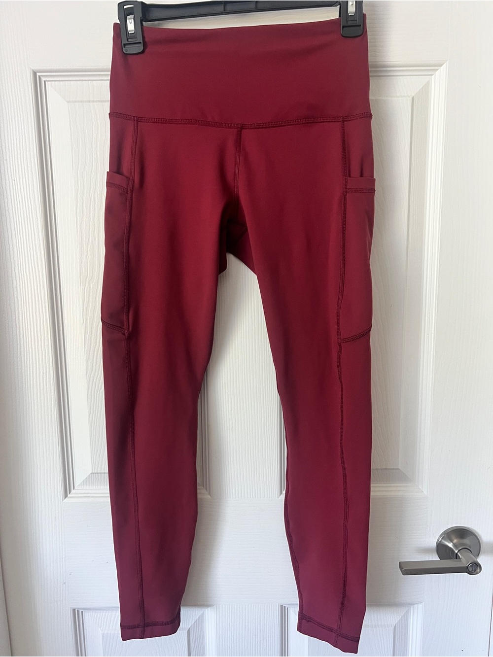 High-Rise Burgundy Leggings with Side Utility Pockets
